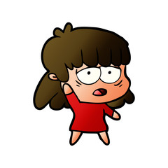 cartoon tired woman waving