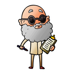 cartoon curious man with beard and sunglasses