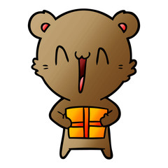happy bear with gift cartoon