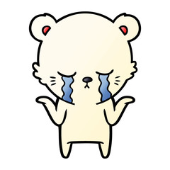 crying cartoon polar bear shrugging shoulders