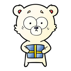 nervous polar bear cartoon with gift