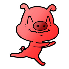 nervous cartoon pig running