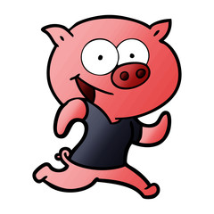 cheerful pig exercising cartoon