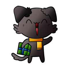 Obraz premium happy little cartoon dog in winter clothes