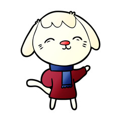 happy cartoon dog in winter clothes