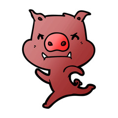 Obraz premium angry cartoon pig charging