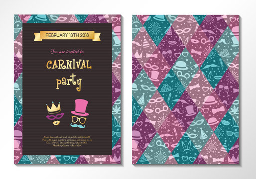 Two sided Carnival invitation. Vector.