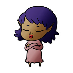 pretty cartoon elf girl with corssed arms