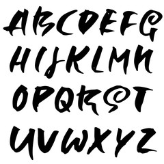 Hand drawn dry brush font. Modern brush lettering. Grunge style alphabet. Vector illustration.