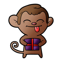 funny cartoon monkey with christmas present