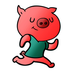 happy cartoon pig running