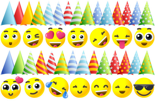 Happy birthday background 3D banner with emoji icon set
