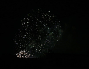 The Firework on the black Sky in the Detail