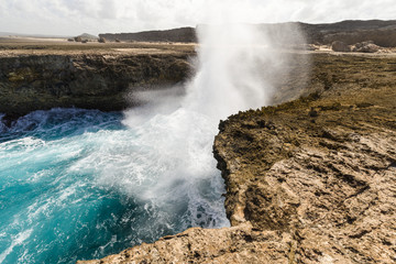 Surf and spray at caribbean coast, Bonaire