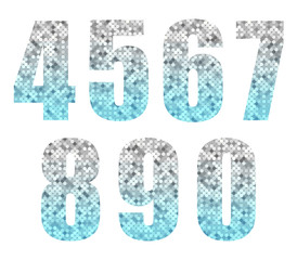 Beautiful trendy glitter alphabet numbers with silver to blue ombre