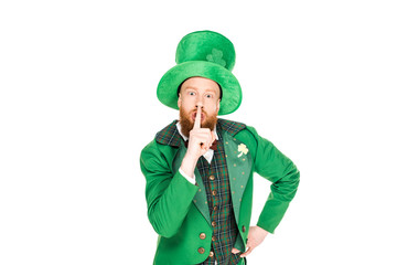 leprechaun showing silence symbol, isolated on white