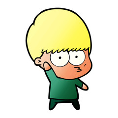 nervous cartoon boy waving
