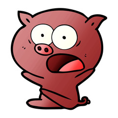 shocked cartoon pig sitting down