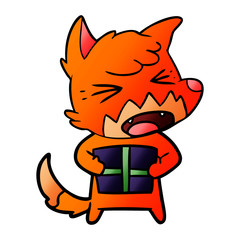 angry cartoon fox with christmas present