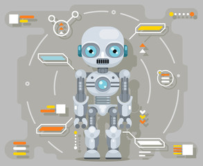 Android robot artificial intelligence futuristic information interface flat design vector illustration