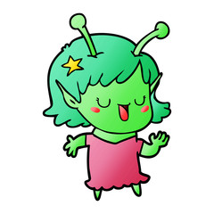 happy alien girl cartoon