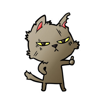 tough cartoon cat giving thumbs up symbol