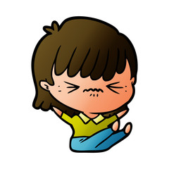 annoyed cartoon girl falling over