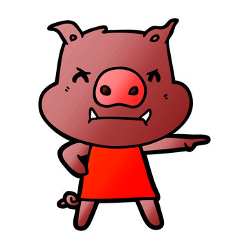 angry cartoon pig in dress pointing