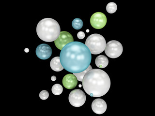 3d illustration of Multicolored decorative balls. isolated black