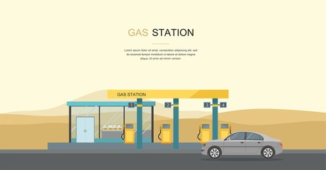 Gray Car at the Gas Station in the Desert - 186693105