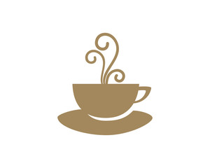 Hot Coffee Cup with Smoke for Cafe or Restaurant Symbol Logo Vector