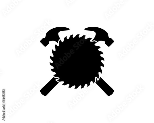 Cross Hammer And Woodworking Tools Saw Blade Circular Sawmill Blades Illustration Symbol Vector Cross Hammer And Woodworking Tools Saw Blade Circular Sawmill Blades Illustration Symbol Vector