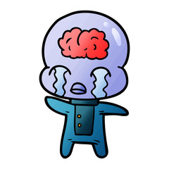 cartoon big brain alien crying