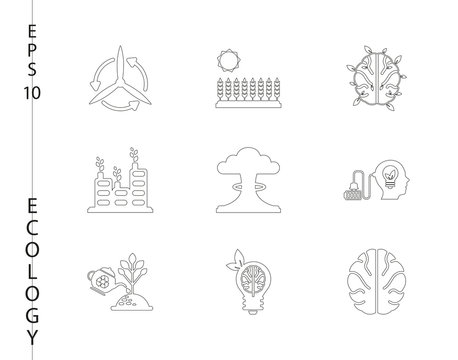 Green, Ecology and environment icon set in vector format. 9 icons in thin line sets