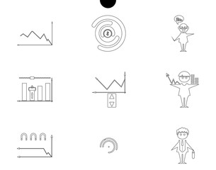 Outline web icon set - money, finance, payments with humans silhouette in black white