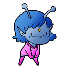 cartoon alien girl doing muscle pose