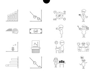 Outline web icon set - money, finance, payments with humans silhouette in black white