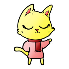 calm cartoon cat wearing scarf