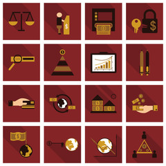 Set of business simple icons. Economic concept in flat style with long shadow