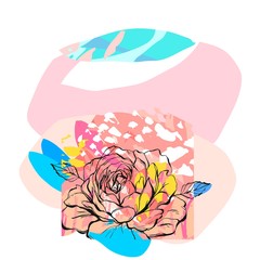 Hand drawn vector abstract creative unusual illustration with graphic peony flower in pastel colors.Hand made drawing textures.Wedding,anniversary,birthday,party invitations,greeting,sign,logo