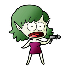 cartoon shocked alien girl with ray gun