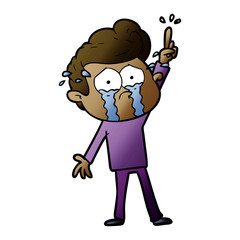 cartoon crying man trying to ask a question