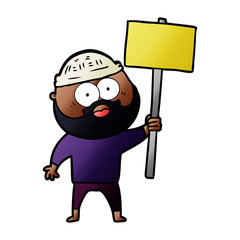 cartoon bearded man with signpost