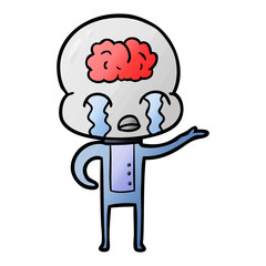 cartoon big brain alien crying