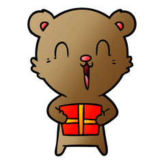 happy cartoon bear with christmas gift