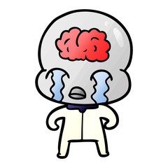 cartoon big brain alien crying