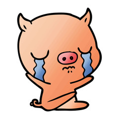 cartoon sitting pig crying