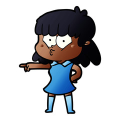 cartoon whistling girl pointing