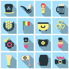 Set of Irish symbols St. Patrick day icons with shadow. Flet icons © gorovits