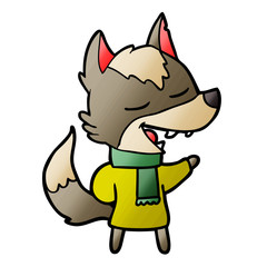 cartoon wolf in scarf laughing